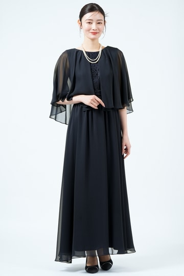 EMOTIONALL DRESSES 東京ソワール フリュイドケープ風スリーブネイビー