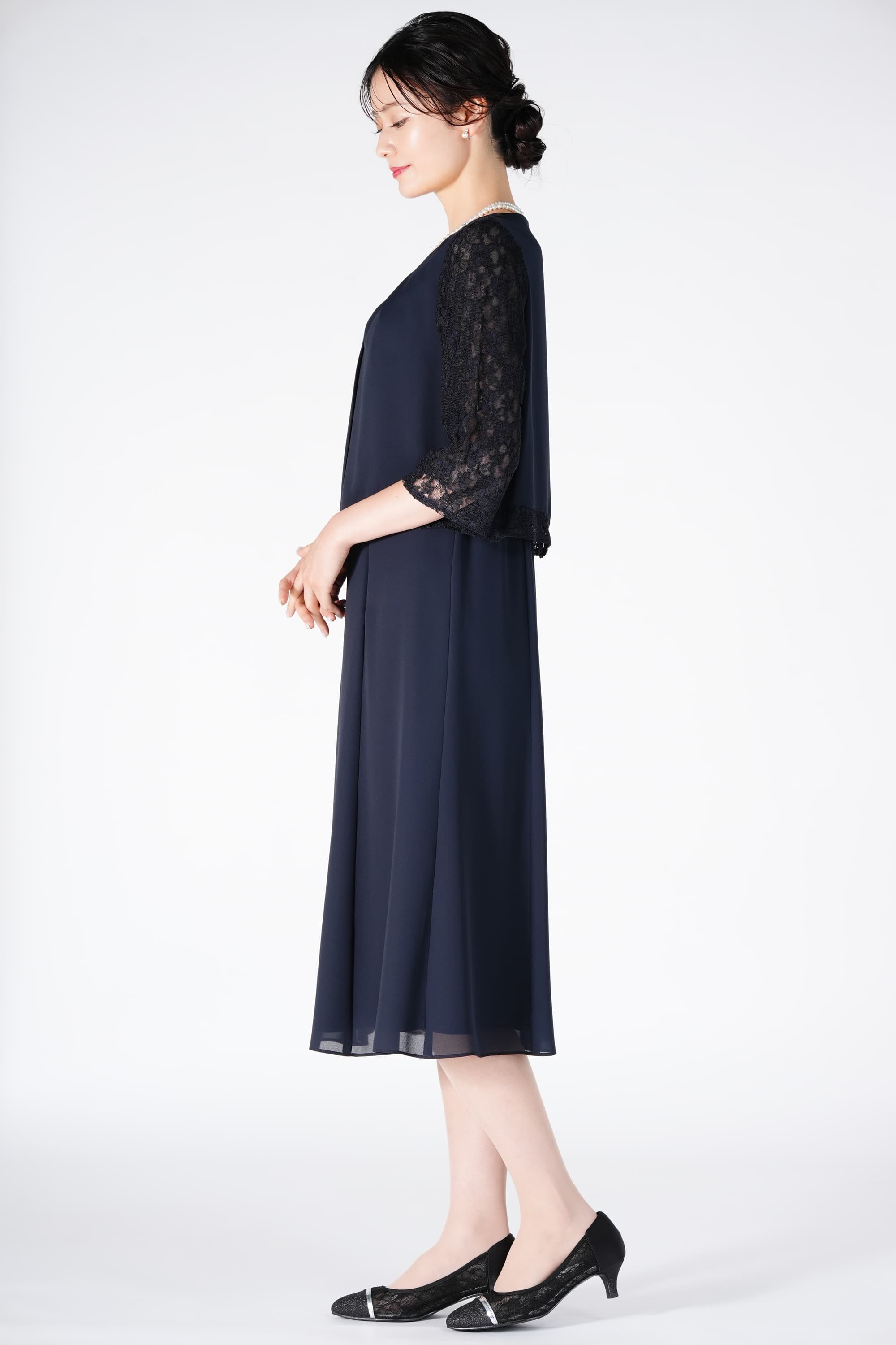 RIFANNE 東京ソワール 光沢グレージャケット×ネイビードレスセット (LL