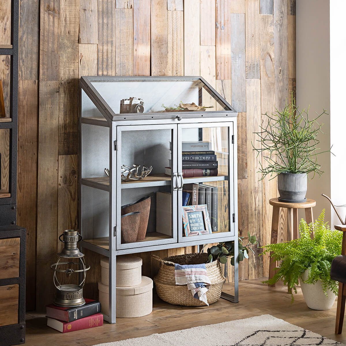 F00075_キャビネット ガラスキャビネット ブラック シルバー 収納