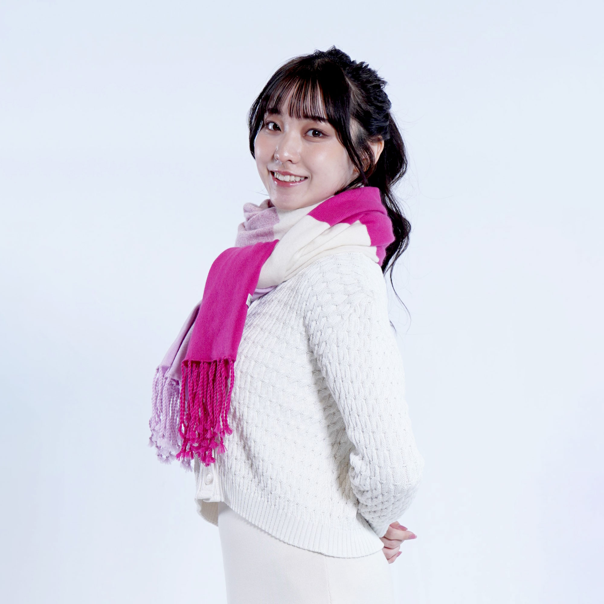 カシミヤストール」 ピンク系ボーダー柄 – m_r tokyo