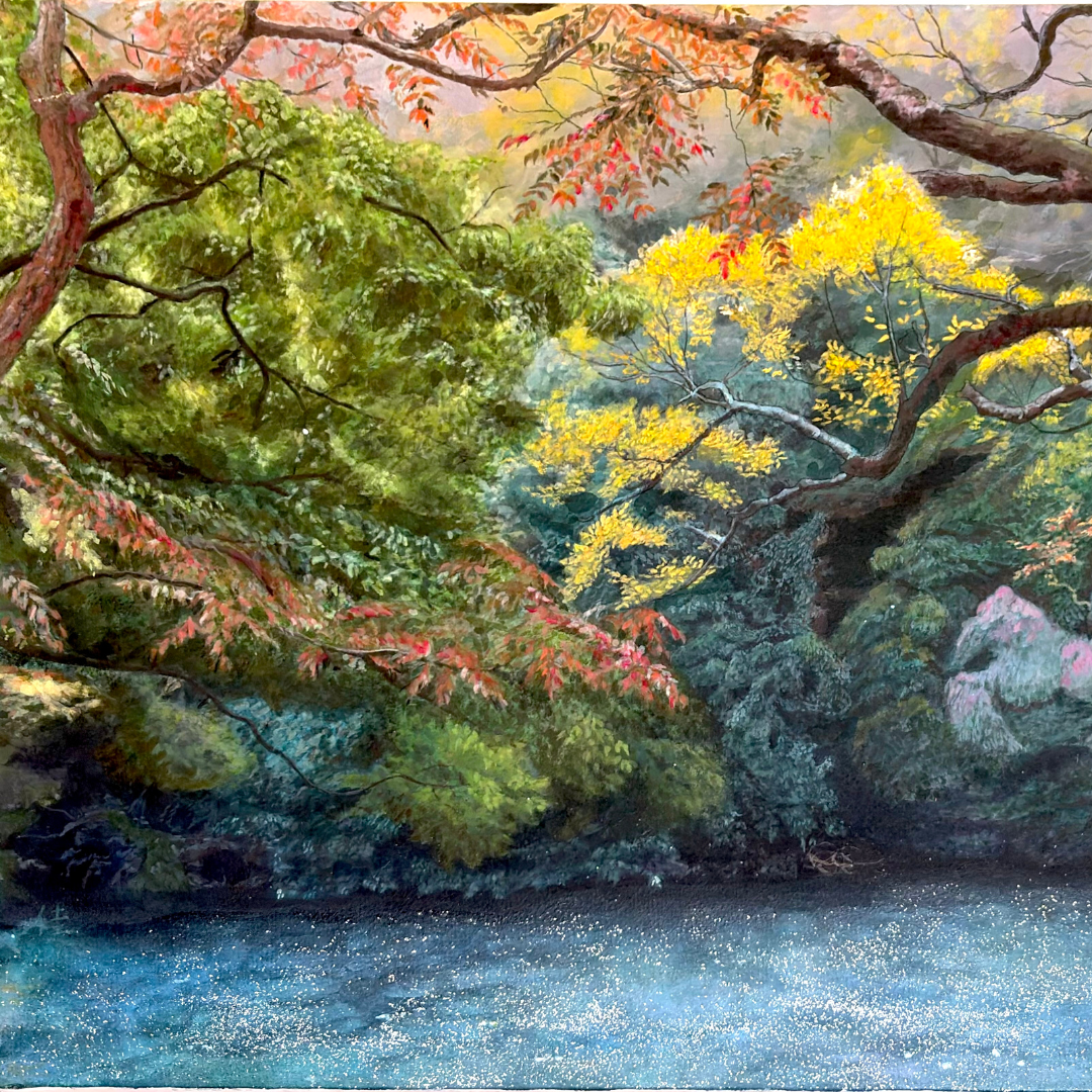 風景画「紅葉の山里」アクリル画 B2 額なし by 福家佳則 / Fukei-ART
