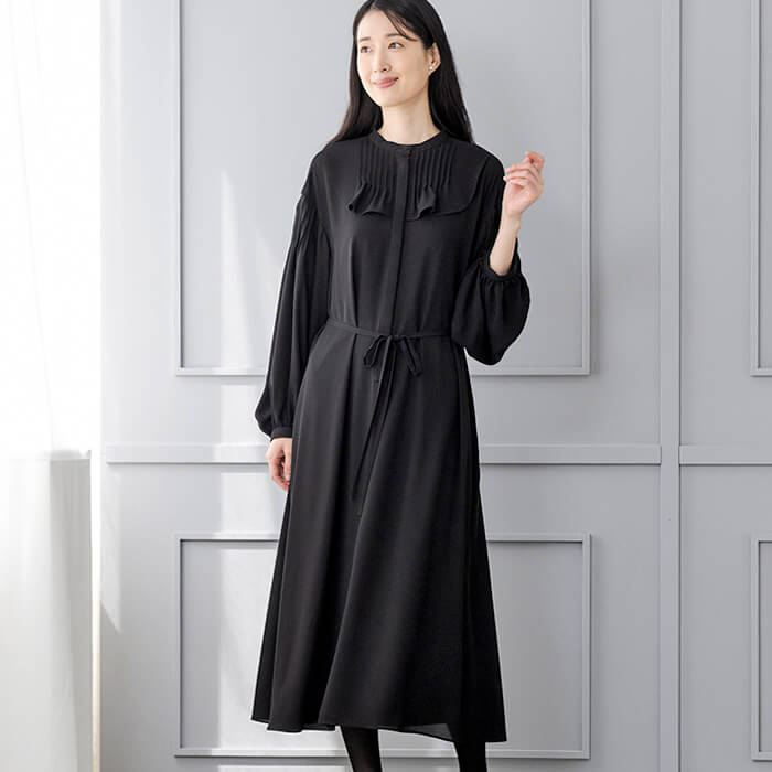 洗える｜ピンタックがポイントのワンピース M・ブラック｜東京