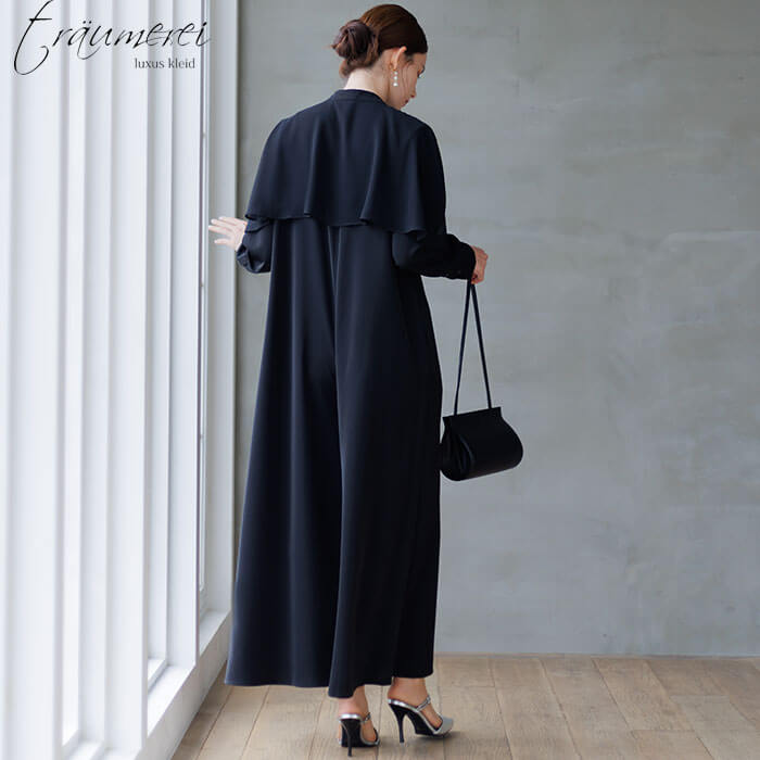 WEB限定｜ケープカラーオールインワンドレス 9号・ブラック｜東京