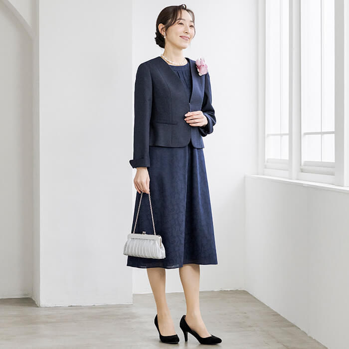 洗える｜麻調素材ジャケットのアンサンブル 13号・ネイビー｜東京