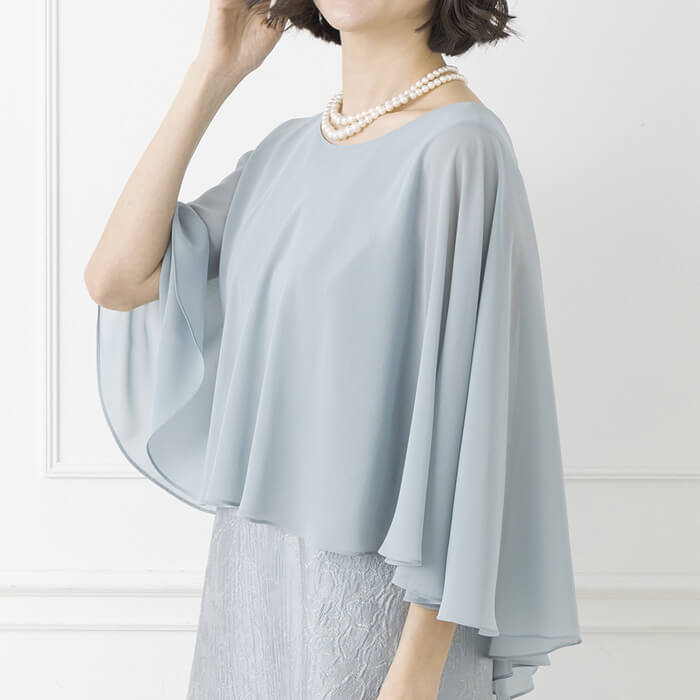 ケープ付きロングドレス 9号・ウォーターブルー｜東京ソワール