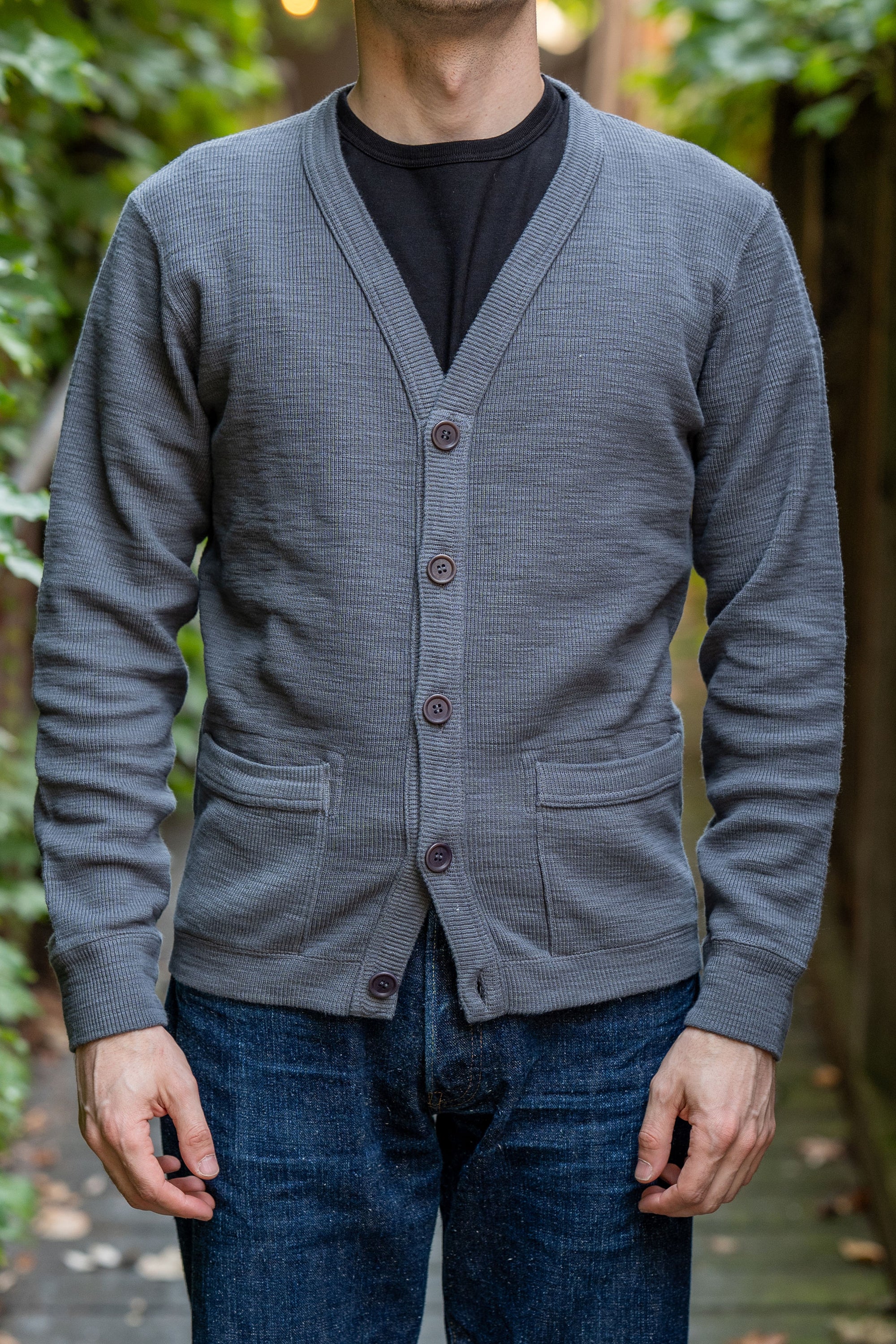 UES 772301 Single Rib Cardigan - Gray - Franklin & Poe