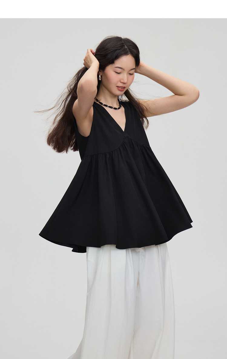 ふんわりギャザー タンクトップ タンクトップ|黒 トップス専門通販