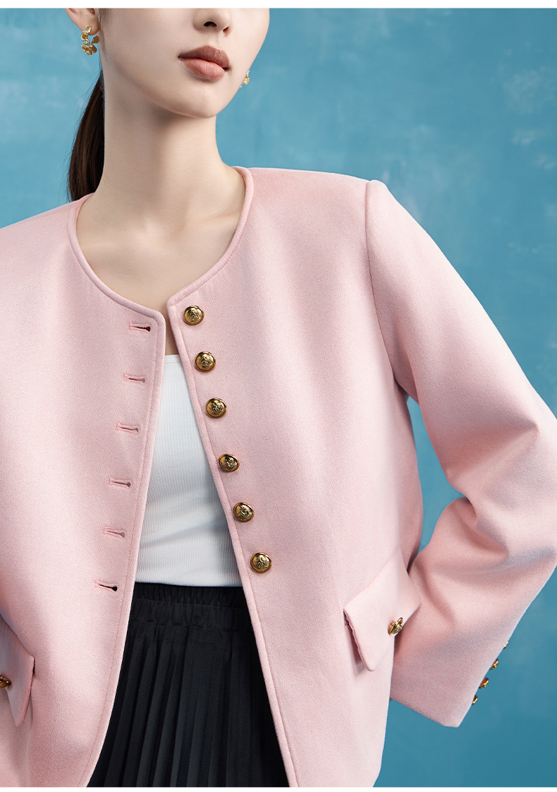 上着 上着 上品な金ボタン装飾ノーカラージャケット ジャケット|上着