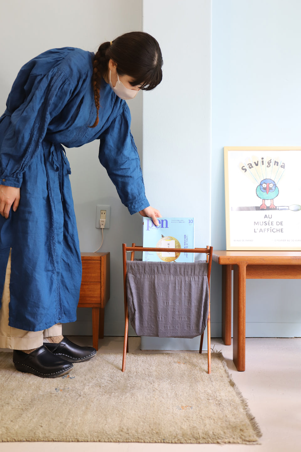 ヴィンテージマガジンラック 折りたたみ式 チーク材 北欧インテリア