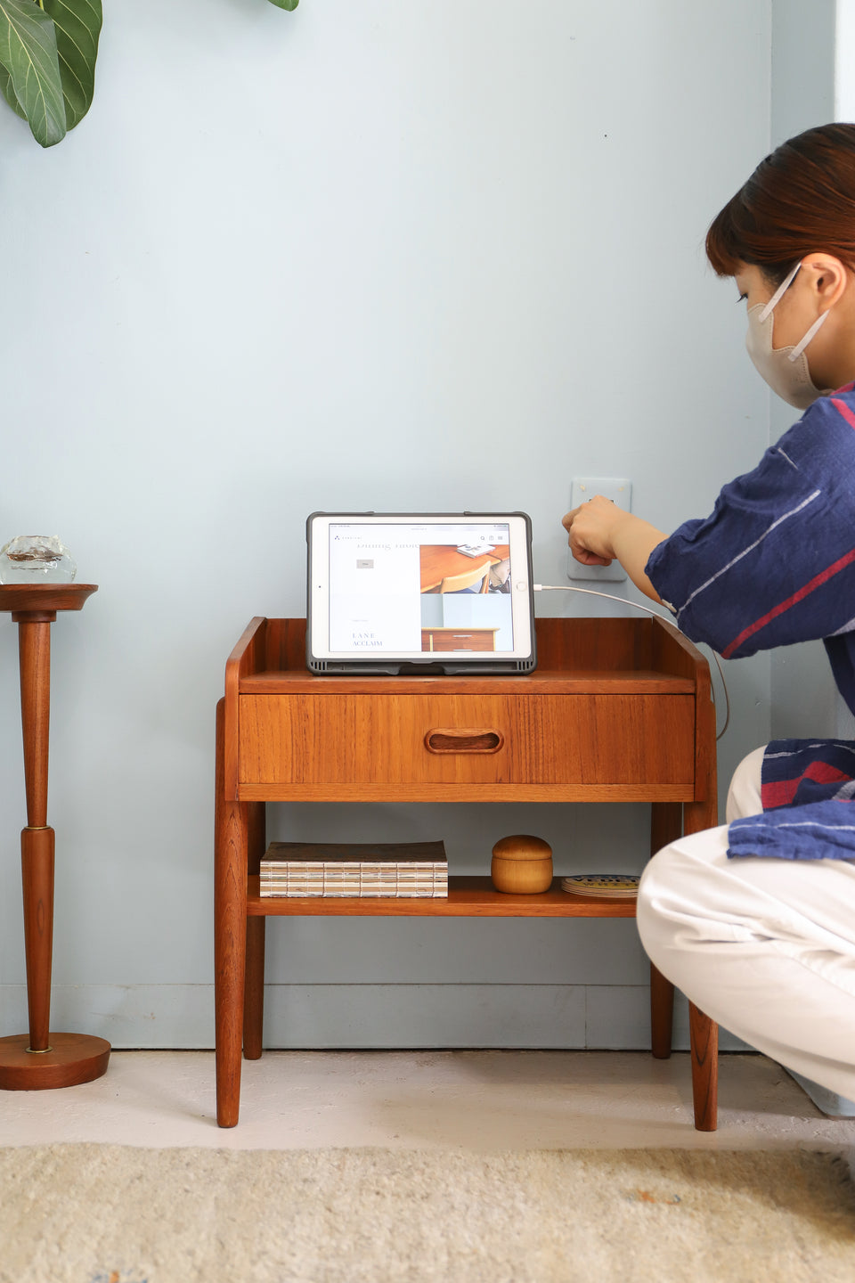 デンマークヴィンテージ サイドテーブル 引き出し付き チーク材 北欧