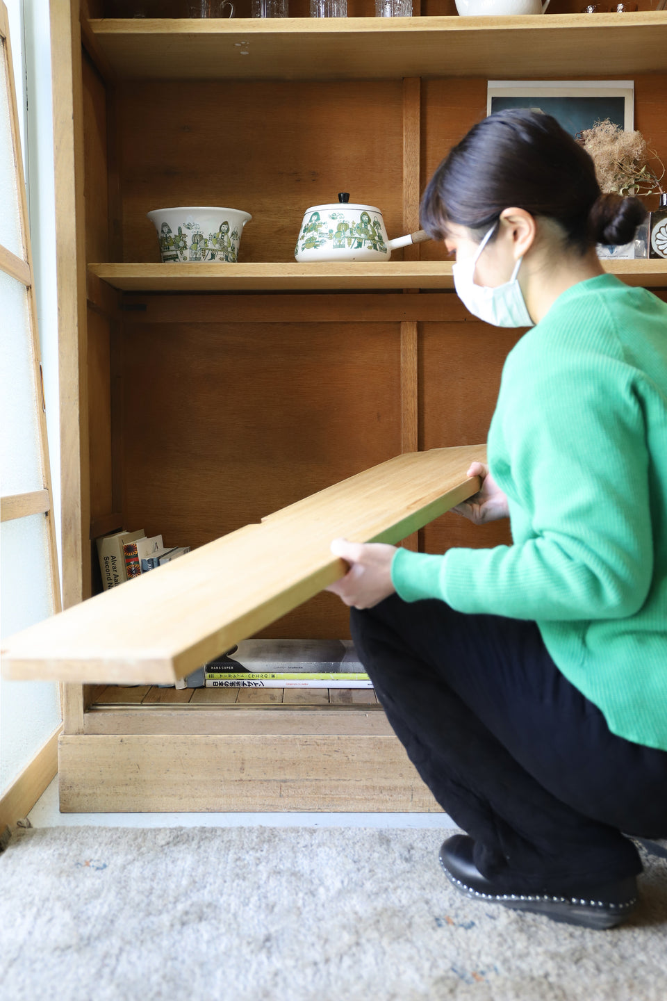 ジャパンヴィンテージ ダイヤガラス キャビネット 戸棚 収納 古道具