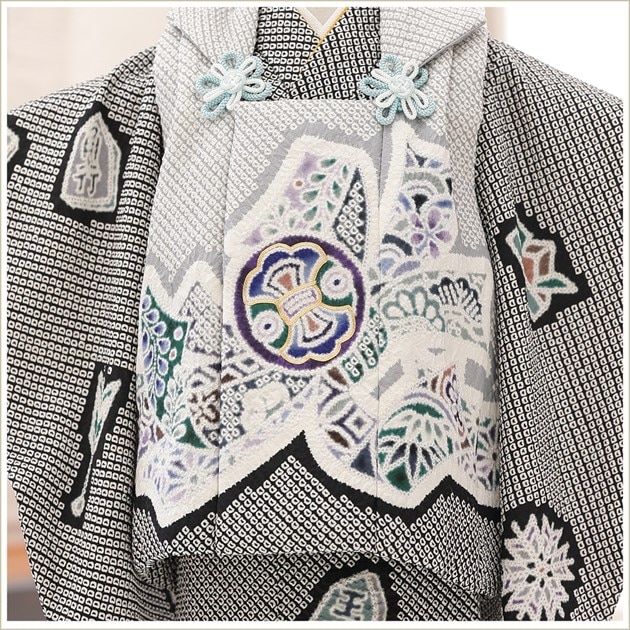 3歳男の子正絹着物レンタル、高級正絹着物の七五三被布セット