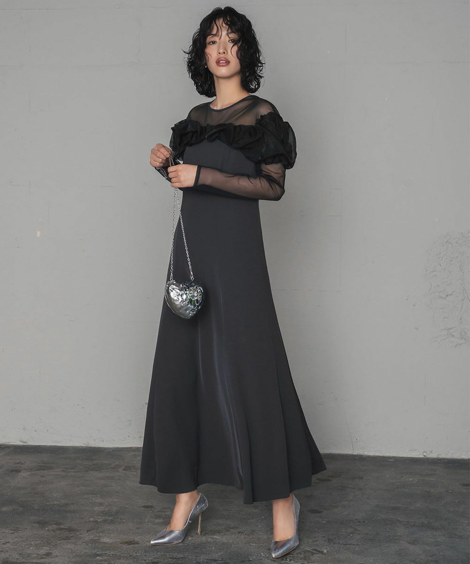 結婚式・お呼ばれ対応 | チュールフリルスリーブパーティードレス