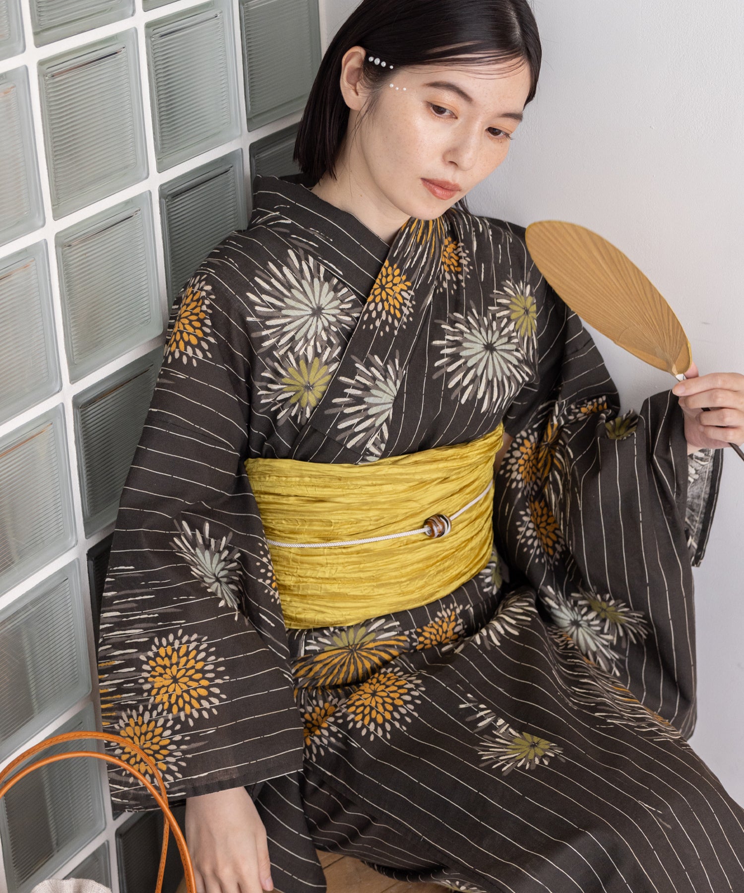 こだわり浴衣5点セット(浴衣/帯/下駄/腰紐/着付け冊子) 麻混 綿麻 先