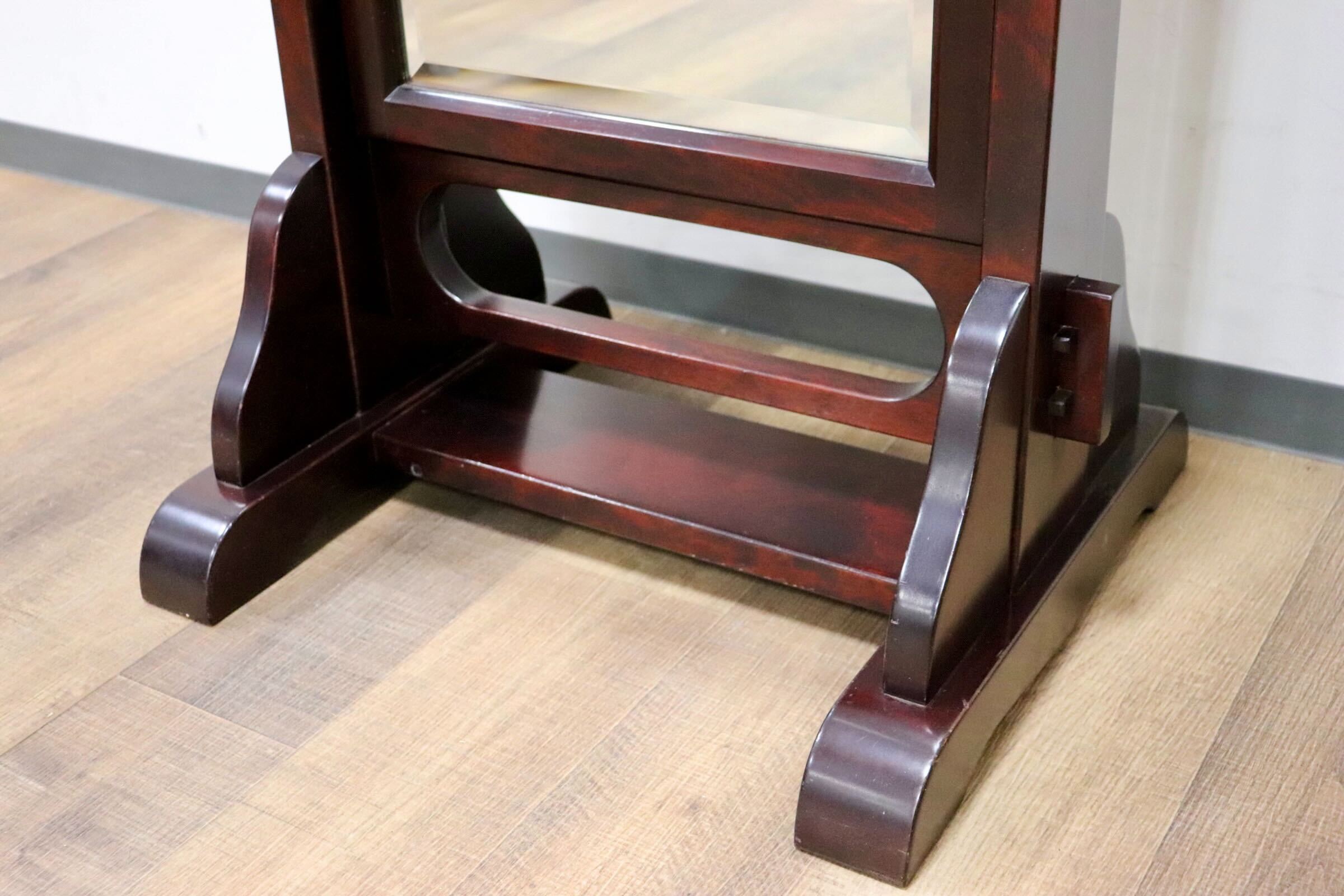 GMGF107○安芸民芸 スタンドミラー 鏡 姿見 全身鏡 椛 樺材 無垢材 和