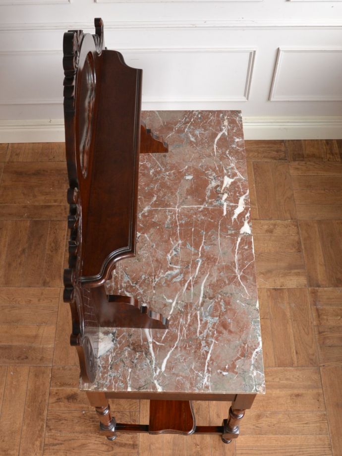 イギリスのアンティーク家具、美しいタイルとミラーが付いたウォッシュ