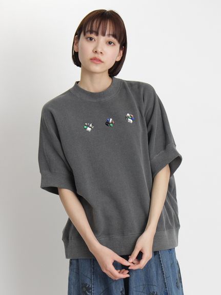 ビジューモチーフ ピグメント裏毛ドルマンスリーブ（スウェット