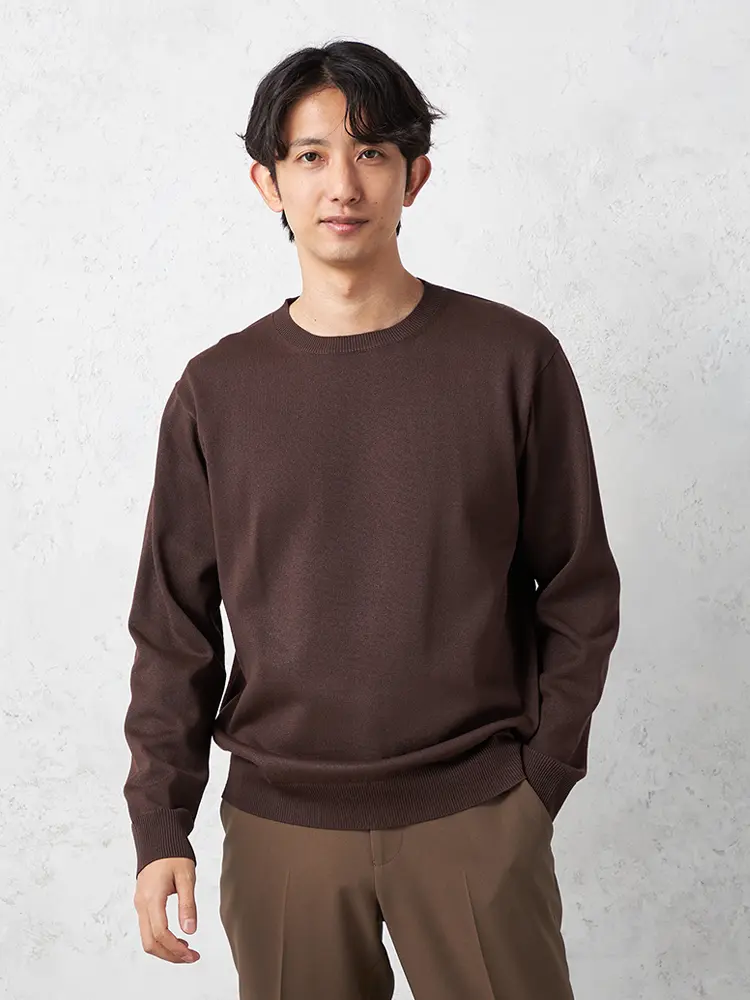 ブラウン 【TOKYO RUN】 12G天竺 クルーネックニット カジュアル