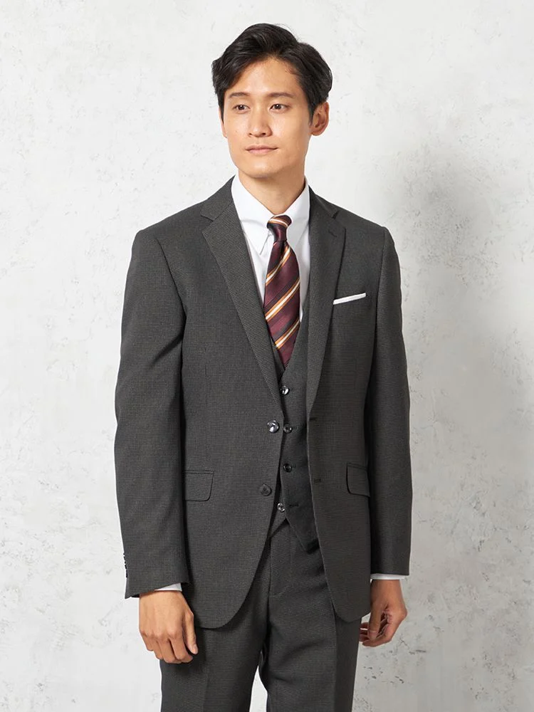 C．グレー 【上下ウォッシャブル】スリーピーススーツ 2つボタン