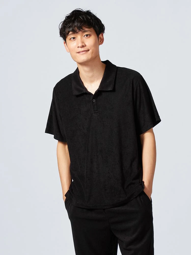 ブラック 【ストレッチ】ポロシャツ パイル地 ワンマイルウェア 無地