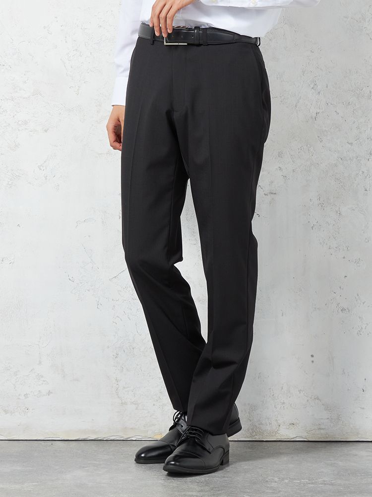 ブラック 【ウォッシャブル】パンツ ノータック ツイル柄 チェック