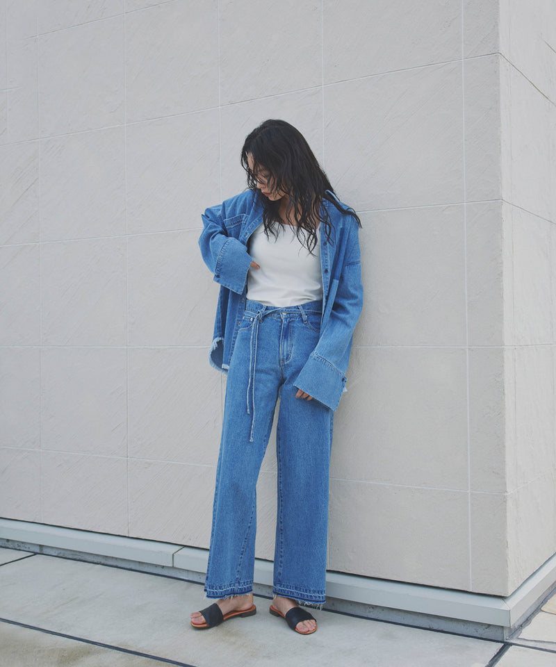 紐付きワイドデニムパンツ – hellam