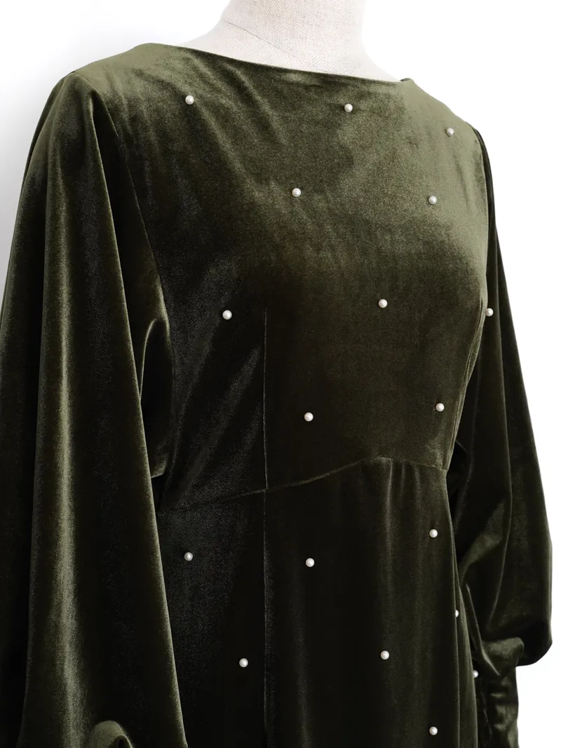 Ameri VINTAGE（アメリ ヴィンテージ）BACK OPEN PEARL VELOUR DRESS