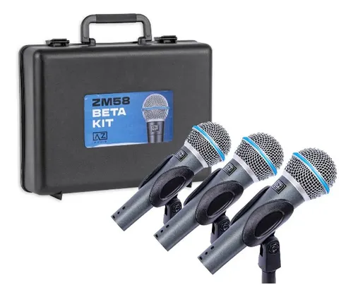 Kit 3 Microfone Profissional Zm58 Beta + Maleta + Cachimbo | Frete