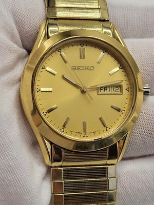 WORKS ] 37MM SEIKO Men's Watch Flex Band 7N43-9070 Day Date Quartz