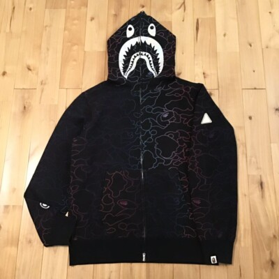 BAPE Pencil neon camo shark full zip hoodie Black A Bathing Ape