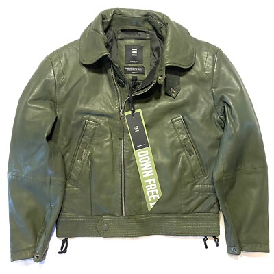 G STAR RAW Womens Vintage Short Leather Zip Jacket Coat Combat