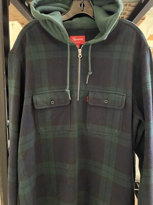 Supreme Plaid Quarter Zip Hoodie Flannel Green Sz L | eBay