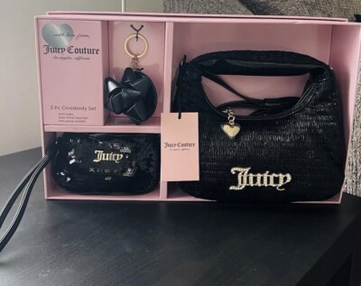 JUICY COUTURE 3 PC Sequin Hobo Bag, Mini Wristlet & Mirror