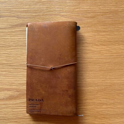 Prada Traveler's Notebook Regular Size Camel Leather Cover Rare