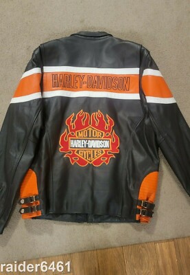 Vintage Harley Davidson Men's USA Genuine Black Orange Leather