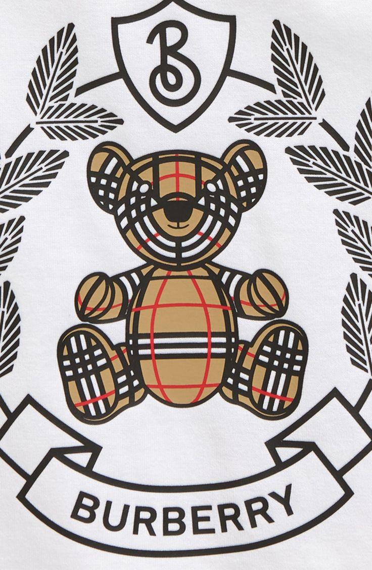 Burberry Kids' Cedar Crest Thomas Bear Graphic T-Shirt in White at