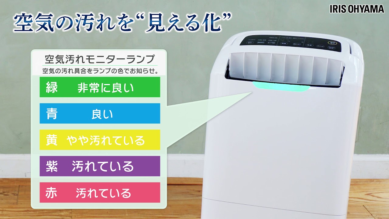 空気清浄機能付除湿機 DCE-120 空気の汚れ見える化ver - YouTube