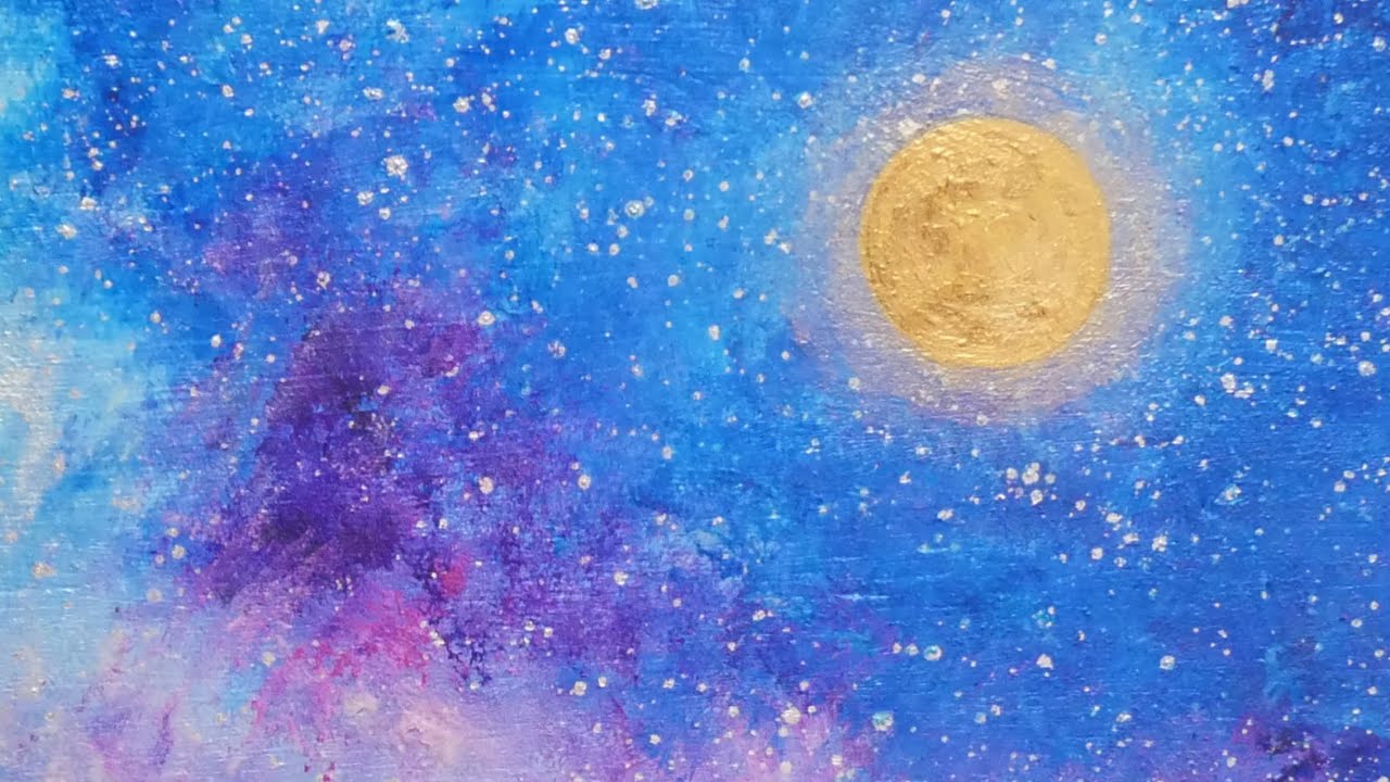 油絵】【星空の満月とススキ】#油絵 #手書き #アート #絵画 #絵 #油彩
