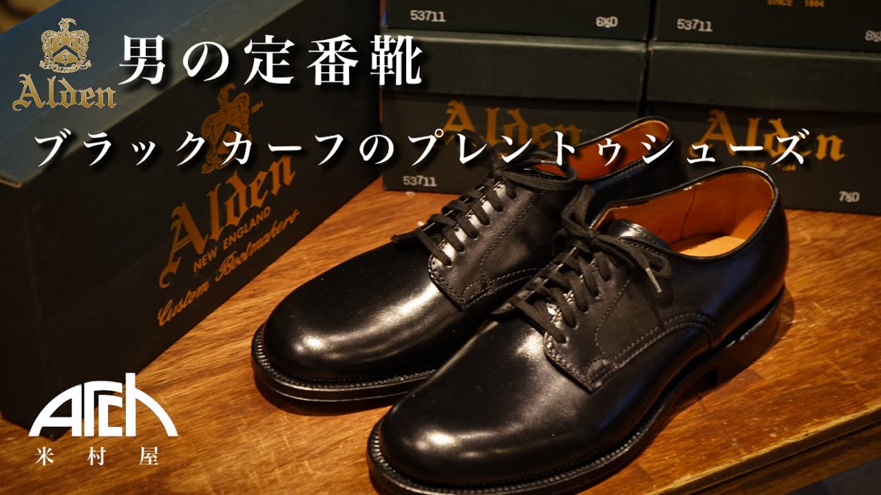 Men's classic shoes] ALDEN plain toe shoes in black calf leather