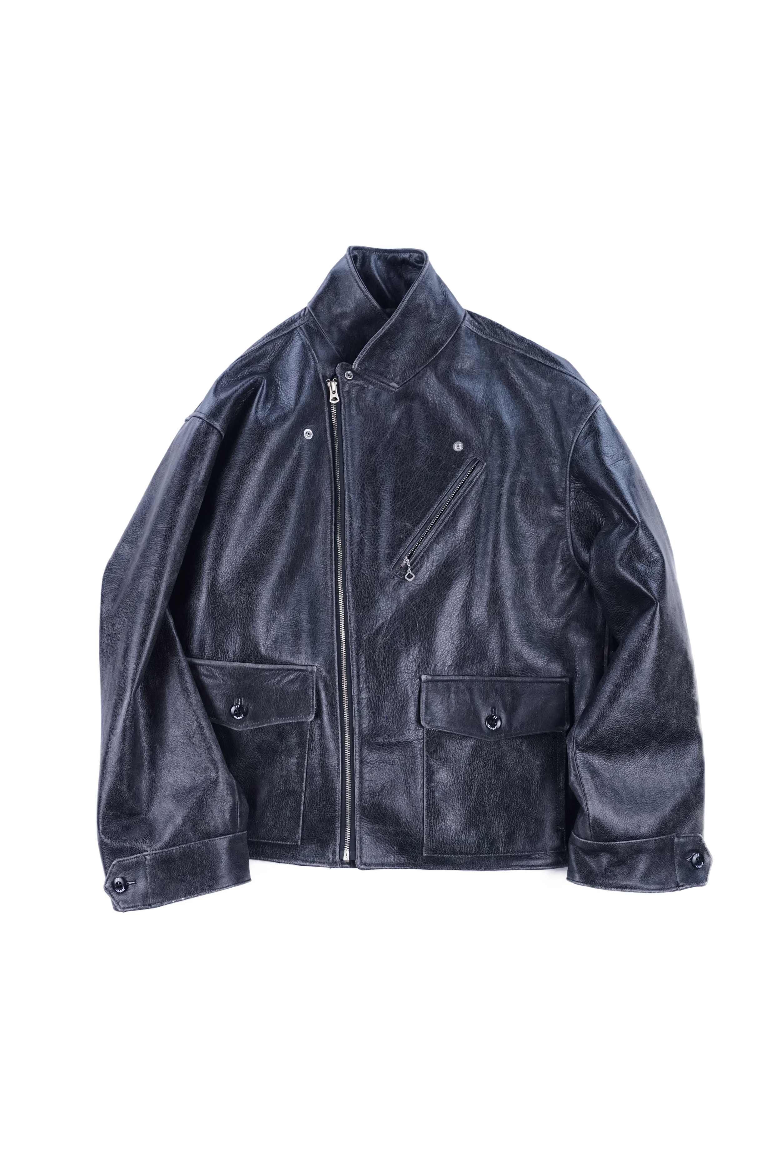Crack leather double wide jacket – Varde77 official site