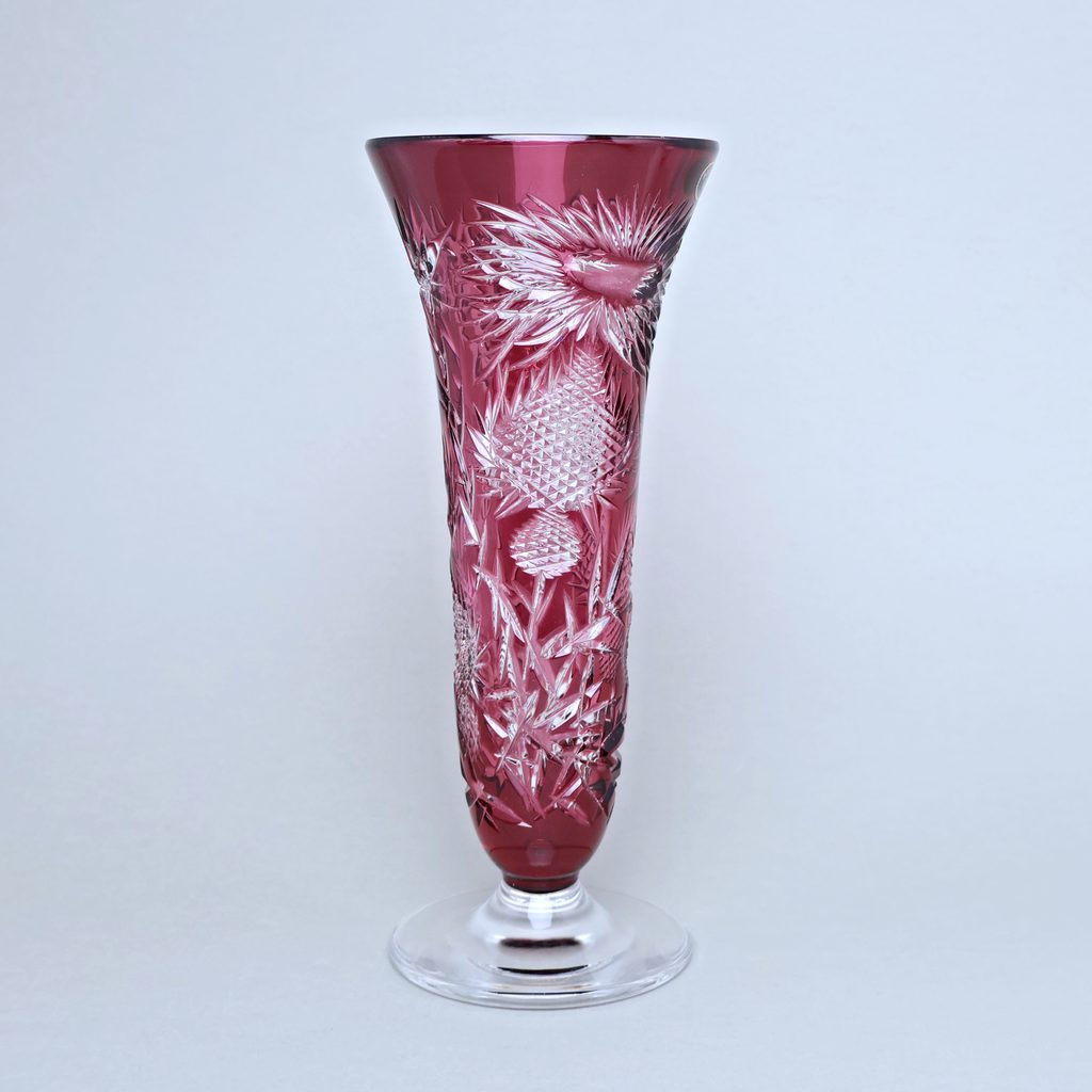 Cut crystal vase, thistle decor RUBY, 285 mm, Crystalite BOHEMIA