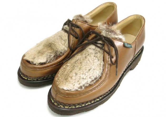 パラブーツUK4.5 ミカエル白ラビットファー別注カラー