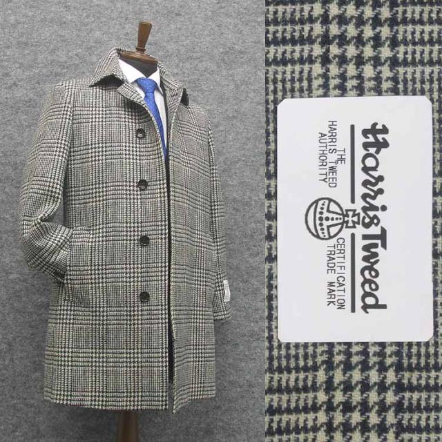 英国生地 [Harris Tweed]ハリスツイード ステンカラーコート 白紺系