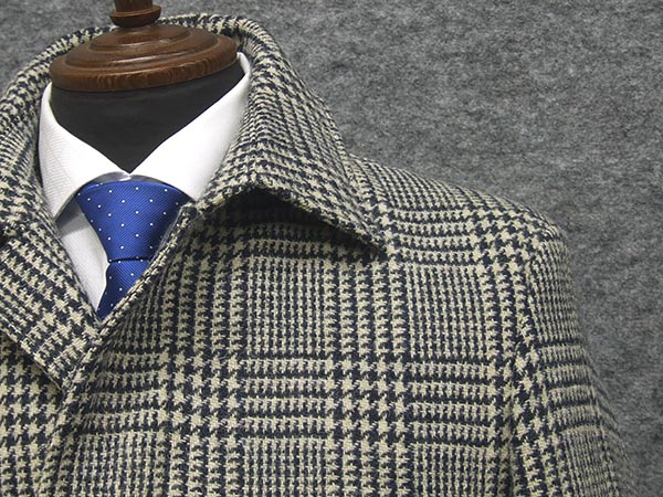 英国生地 [Harris Tweed]ハリスツイード ステンカラーコート 白紺系