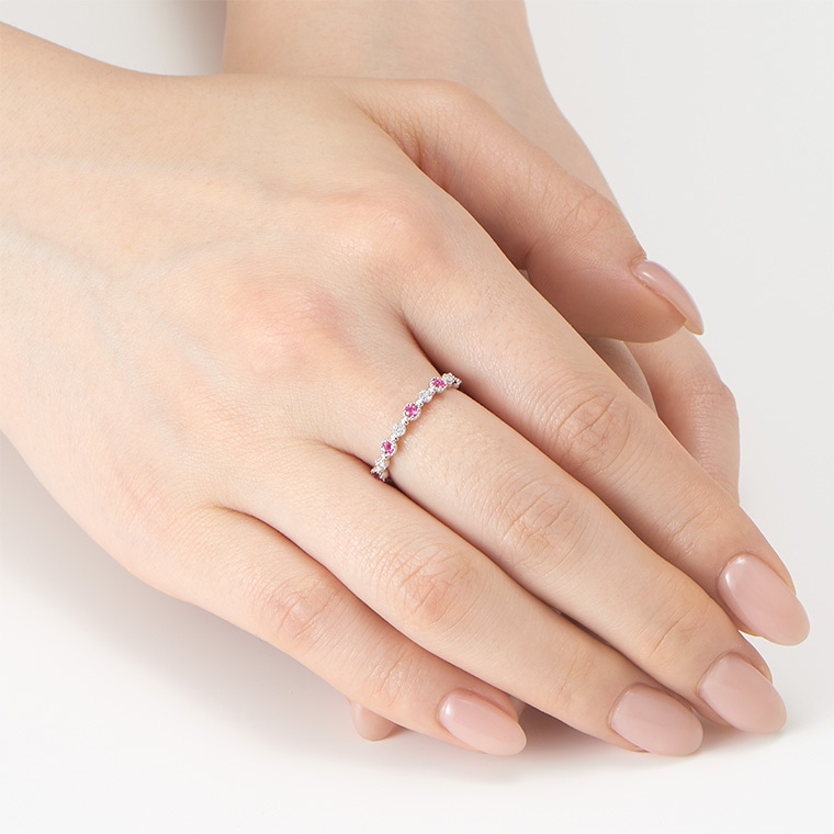 Color Milgrain]Ptピンクトルマリン/ダイヤモンド/リング(プラチナ