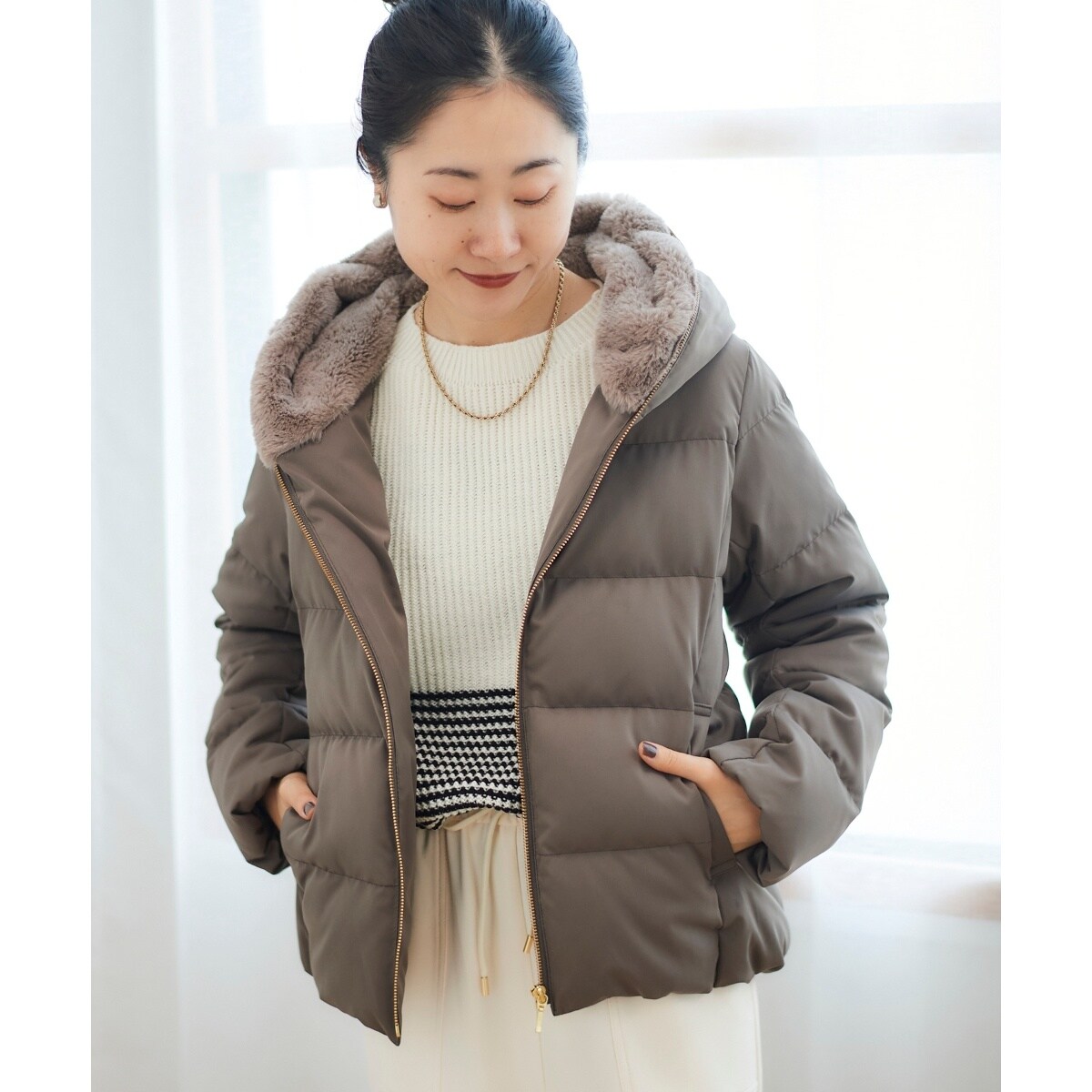 ファーフードショートダウン | ルクールブラン(le.coeur blanc