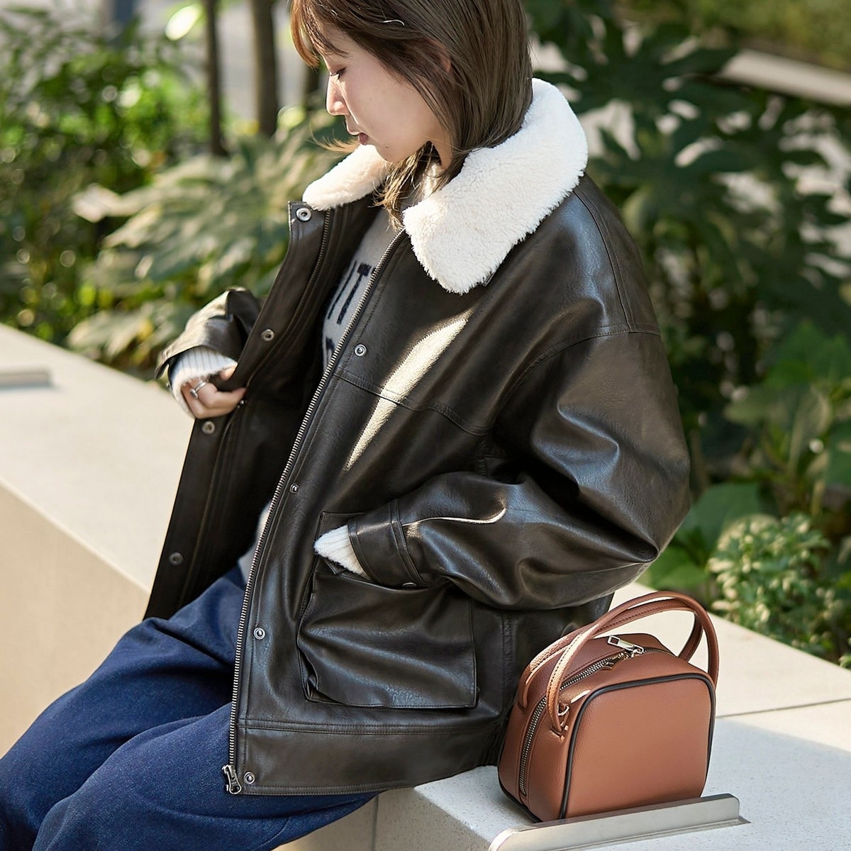 ボア襟付きレザーライクヴィンテージブルゾン | コーエン(coen