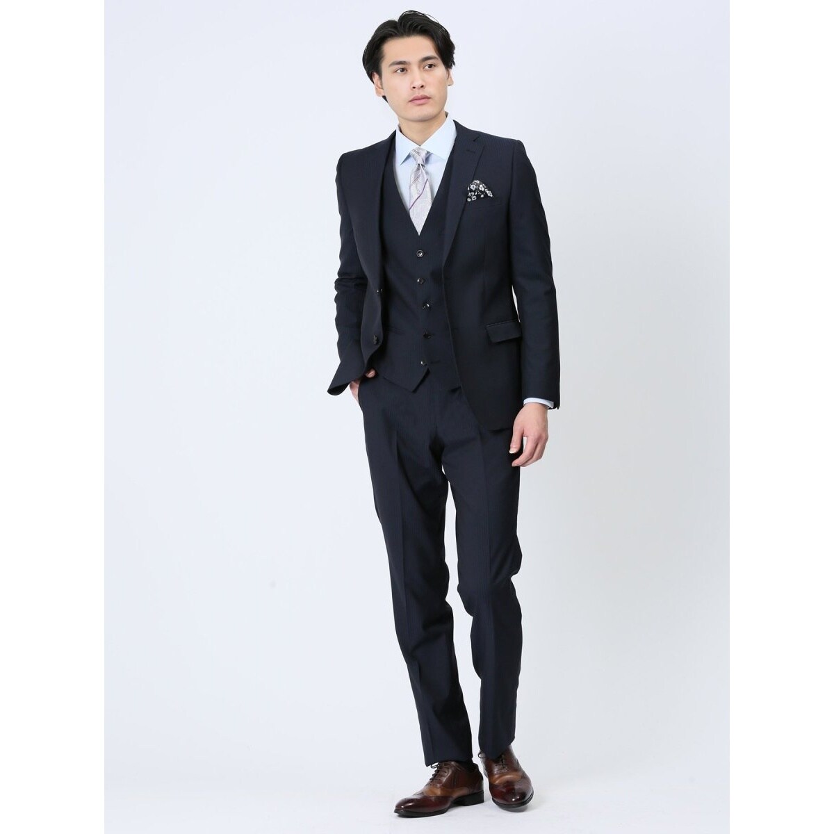 超光沢 ストレッチ】レノマ オム 2ボタン3ピース ビジネスセットアップ