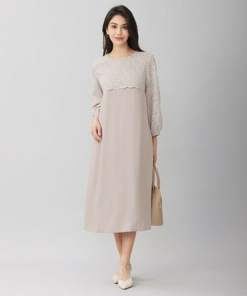 セール】 【洗える】レースコンビジョーゼット ワンピース （ロング