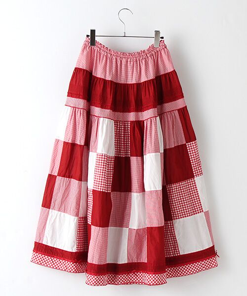 セール】 ギンガムパッチワークスカート （ロング・マキシ丈スカート